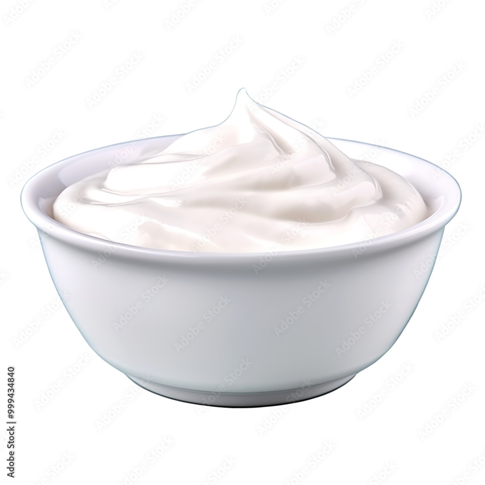bowl of fresh Greek yogurt or sour cream on isolate transparency background bowl of fresh Greek yogurt or sour cream on isolate transparency background