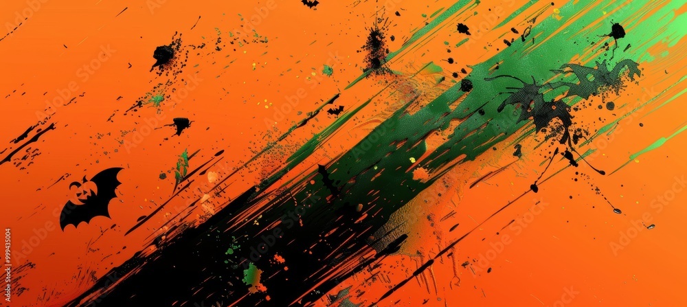 Surreal Halloween Abstract Design with Neon Green Streaks and Glowing Orange Backdrop Surreal Halloween Abstract Design with Neon Green Streaks and Glowing Orange Backdrop
