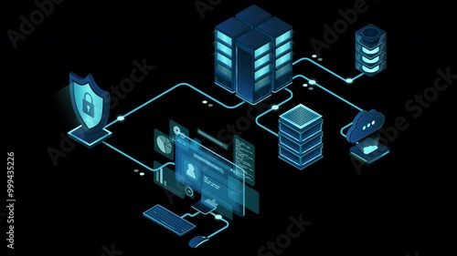 VPN protection animation with a shield. Virtual private network security technology concept. Cyber security. Transparent background with alpha channel