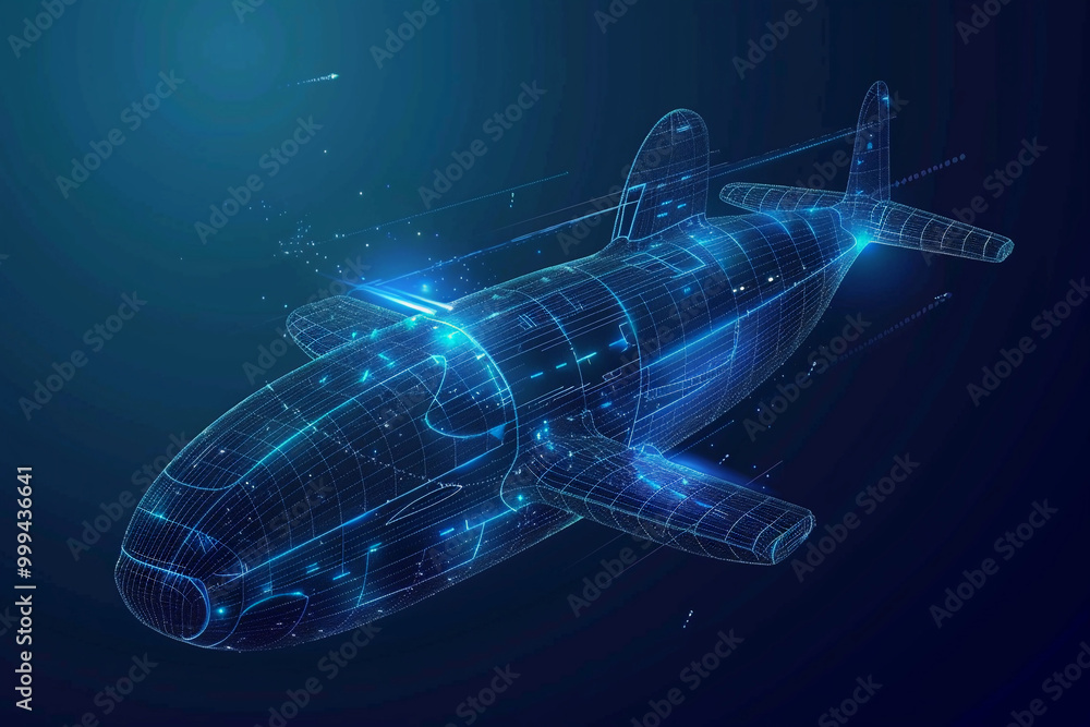 Fototapeta premium Beautiful large bathyscaphe floating in middle of ocean during exploration
