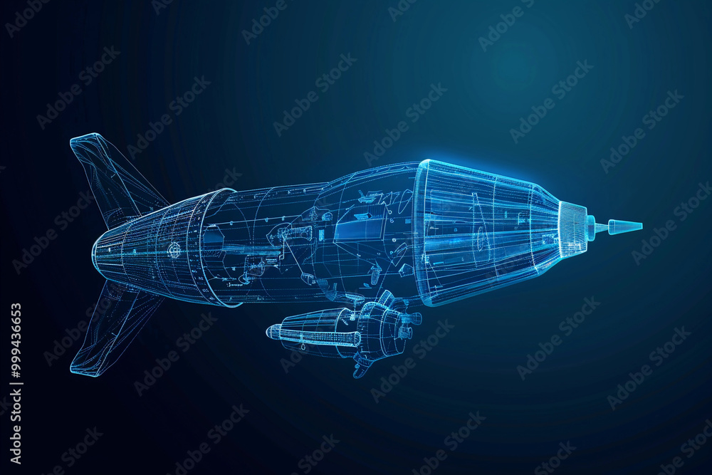 Beautiful large bathyscaphe floating in middle of ocean during exploration