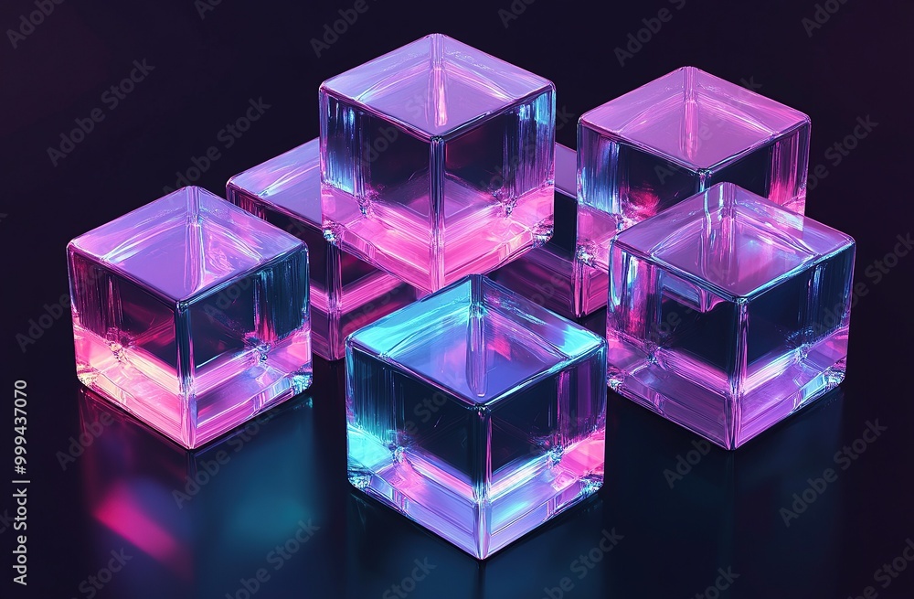 A minimalistic design featuring transparent glass blocks in an isometric perspective A minimalistic design featuring transparent glass blocks in an isometric perspective