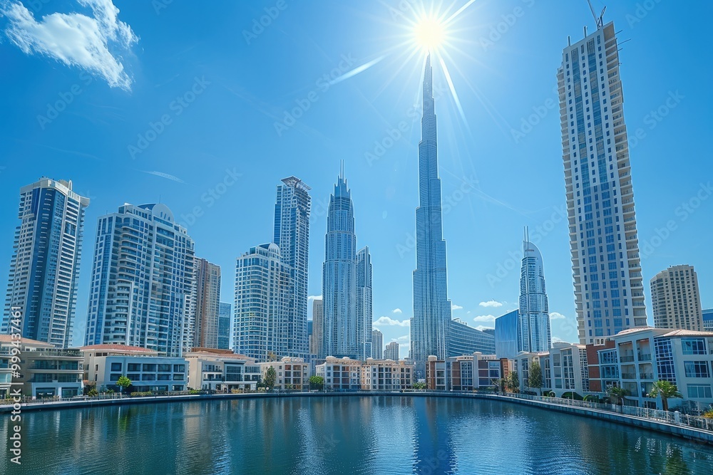 Obraz premium A city downtown area with prominent towers standing tall.