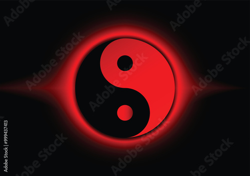 Yin Yang red and black symbol with red growing in black background