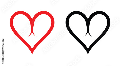  Red and black heart vector icons. Vector hearts for valentine day. Sign or symbol of heart.