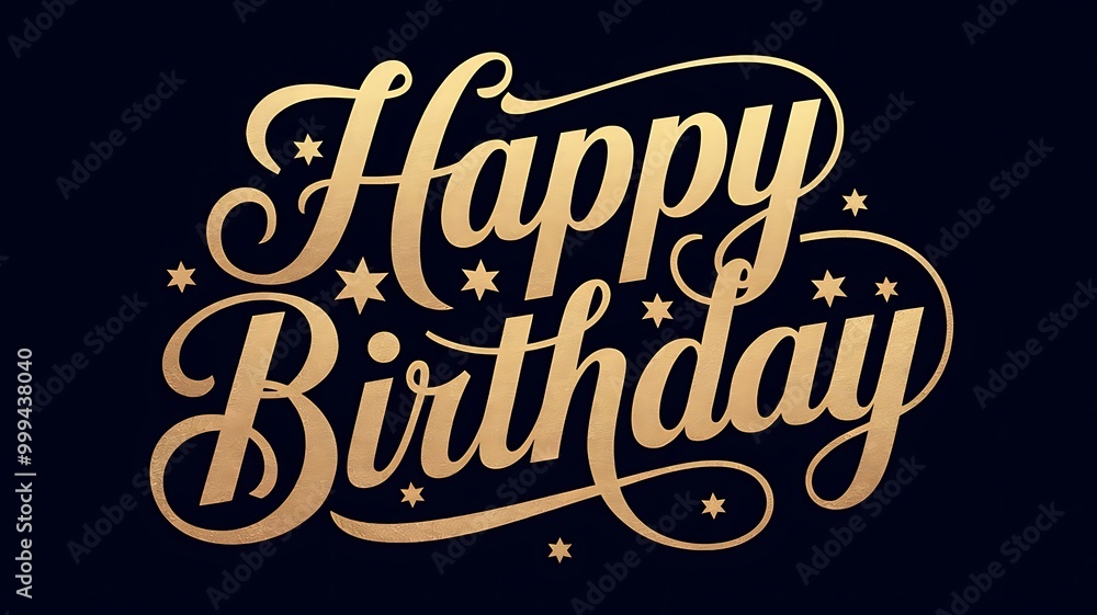 Elegant Happy Birthday Lettering with Golden Letters Design Elegant Happy Birthday Lettering with Golden Letters Design