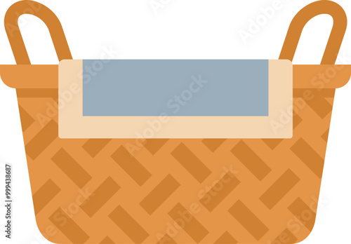 This vector illustration features an empty wicker laundry basket, perfect for representing household chores and organization
