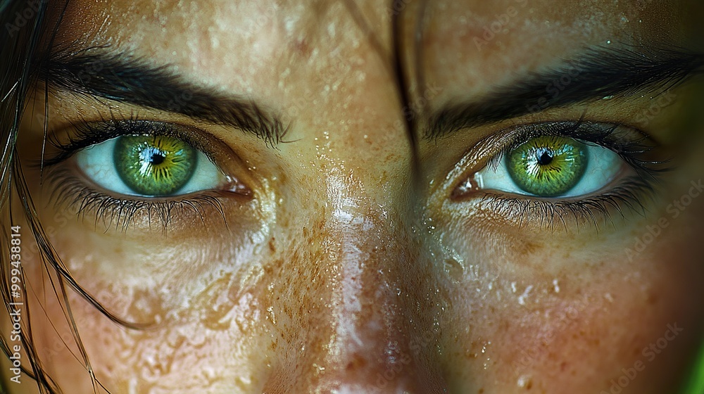 Intense Green Eyes: A Close-Up Portrait of a Woman Intense Green Eyes: A Close-Up Portrait of a Woman