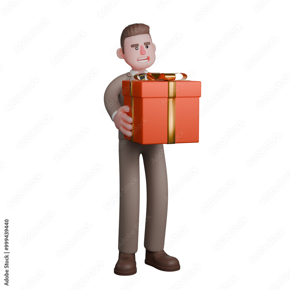 Professional Lawyer in 3D. A male lawyer is standing with both hands holding a red gift. Male Professional Lawyer in 3D. A male lawyer is standing with both hands holding a red gift. Male