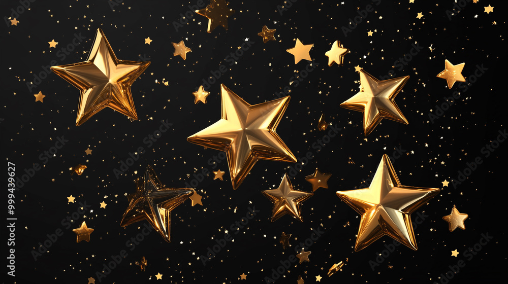 Golden stars shimmering against a dark background create a magical atmosphere at night Golden stars shimmering against a dark background create a magical atmosphere at night