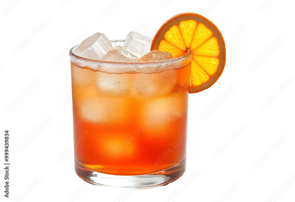 Refreshing Iced Cocktail in Crystal Glass with Orange Slice – Isolated Beverage Image for Bar, Drinks, and Summer Theme – Alcoholic and Non-Alcoholic PNG Photo