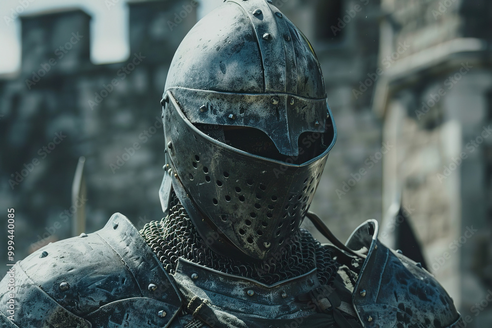 A fantastic royal knight in armor guards the castle chambers A fantastic royal knight in armor guards the castle chambers