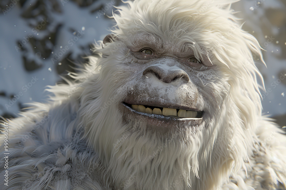 Huge fantasy yeti character in beautiful outdoor nature background Huge fantasy yeti character in beautiful outdoor nature background