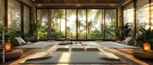 Serene interior with tropical view