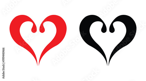  Red and black heart vector icons. Vector hearts for valentine day. Sign or symbol of heart.