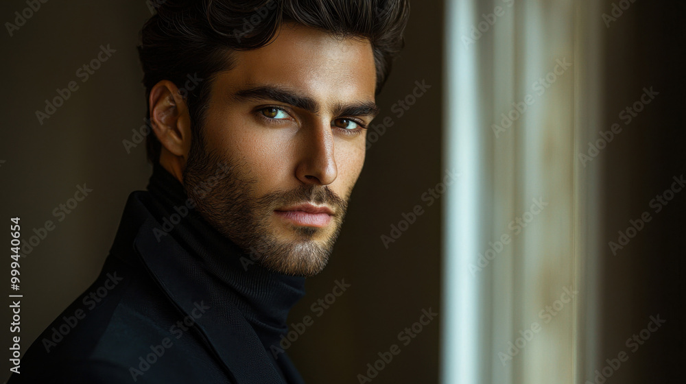 Handsome Man with a Black Turtleneck Looking at the Camera Handsome Man with a Black Turtleneck Looking at the Camera