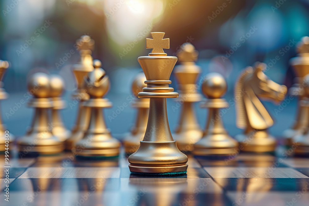 Beautiful chess piece standing on checkered game board during strategic game of chess Beautiful chess piece standing on checkered game board during strategic game of chess