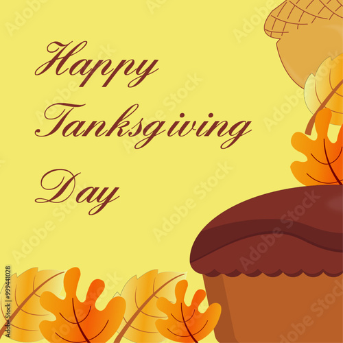 Autumn leaves and pie peeking out from the corner with inscription