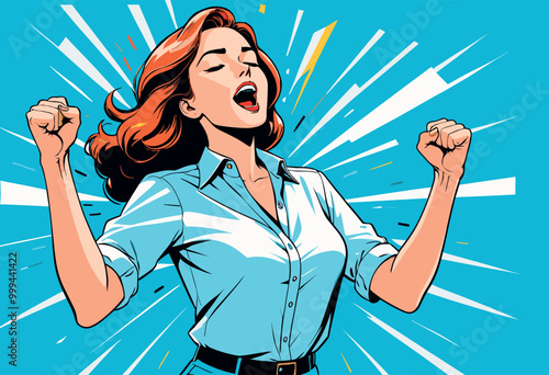Excited Woman Celebrating Success with Fist Pump