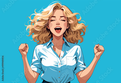 Excited Woman Celebrating Success with Fist Pump