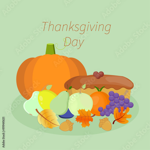 Thanksgiving pumpkin, fruits and pie