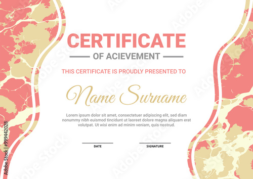 Certificate template design with abstract marble design illustration