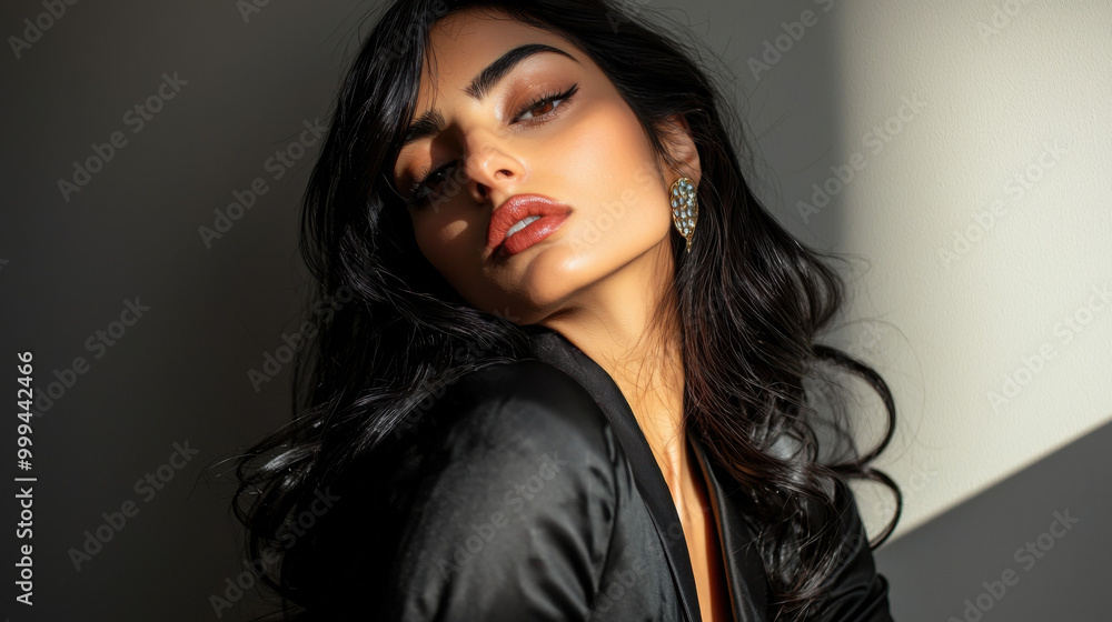 Portrait of a Beautiful Woman with Long Black Hair