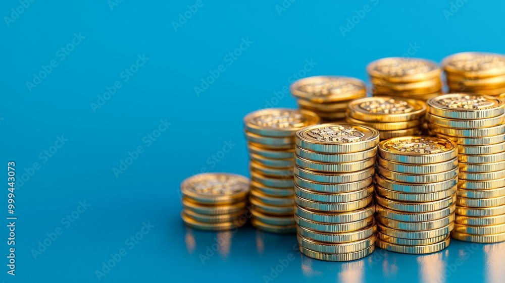Stacked Coins on a Vibrant Blue Background Stacked Coins on a Vibrant Blue Background