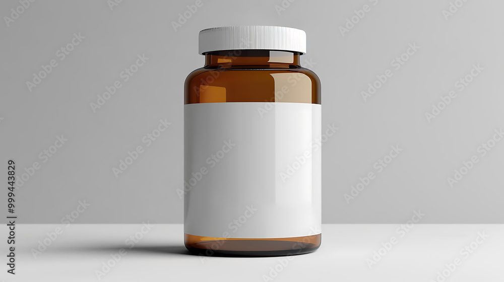 A brown glass bottle with a white label and a white cap. A brown glass bottle with a white label and a white cap.