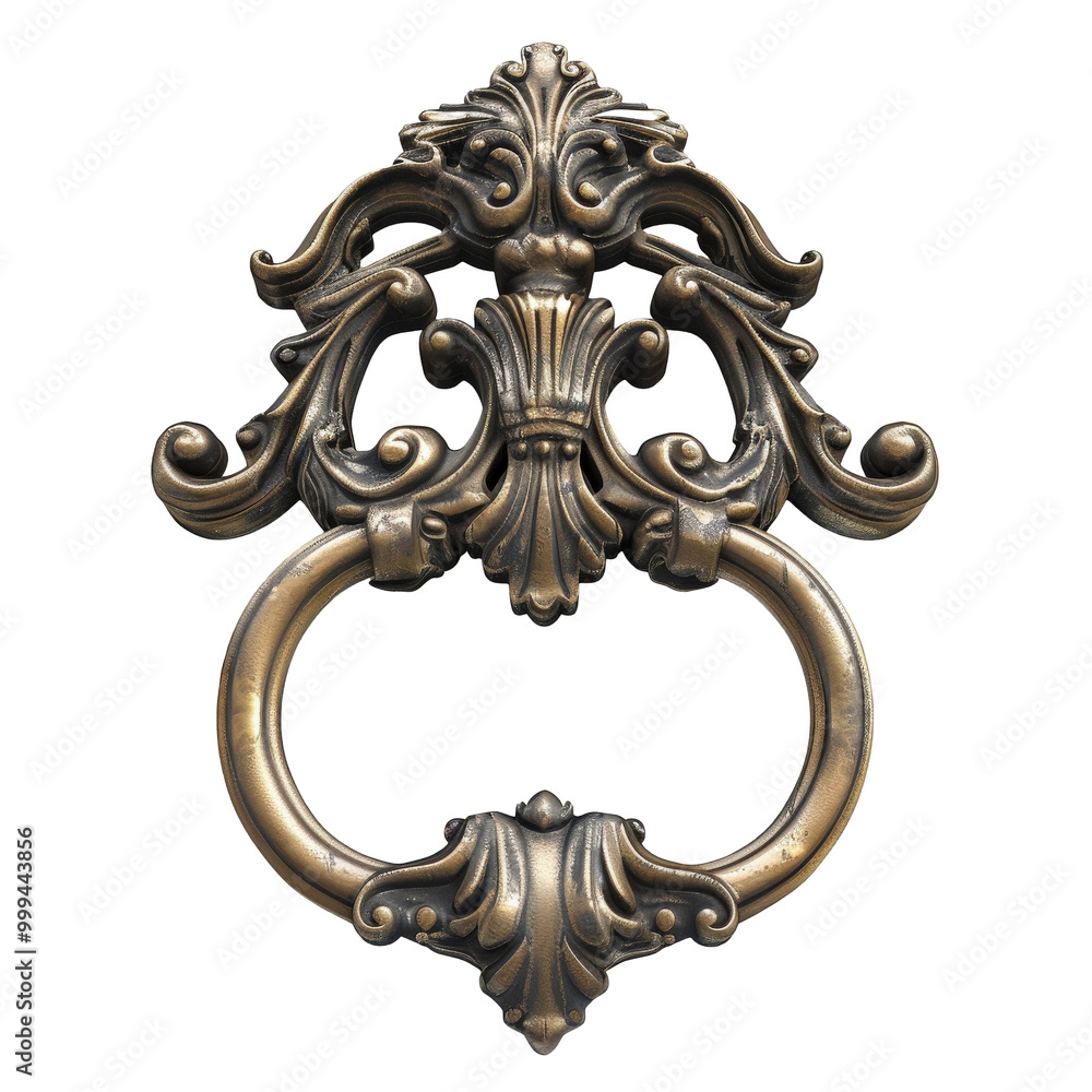 Ornate Door Knocker with Intricate Design on Transparent Background Ornate Door Knocker with Intricate Design on Transparent Background