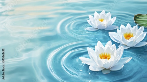 Tranquil Lotus Flowers on Calm Blue Water