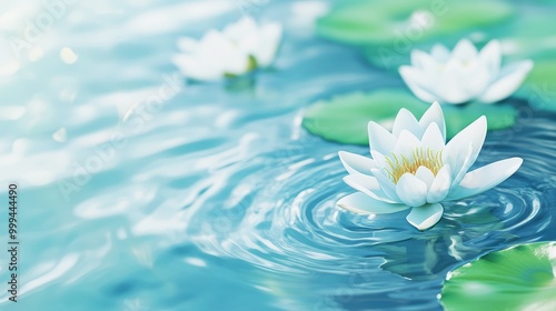 Calm and Refreshing Water Lily Scene in Light Blue