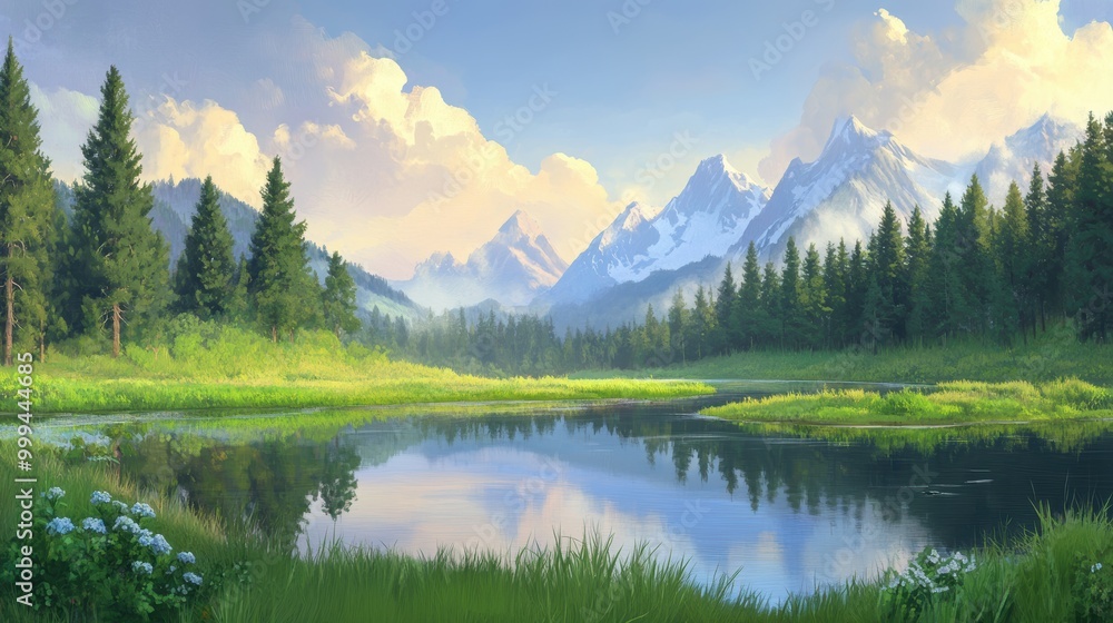 Serene Mountain Lake with Gentle Background and Tranquil Vibes Serene Mountain Lake with Gentle Background and Tranquil Vibes