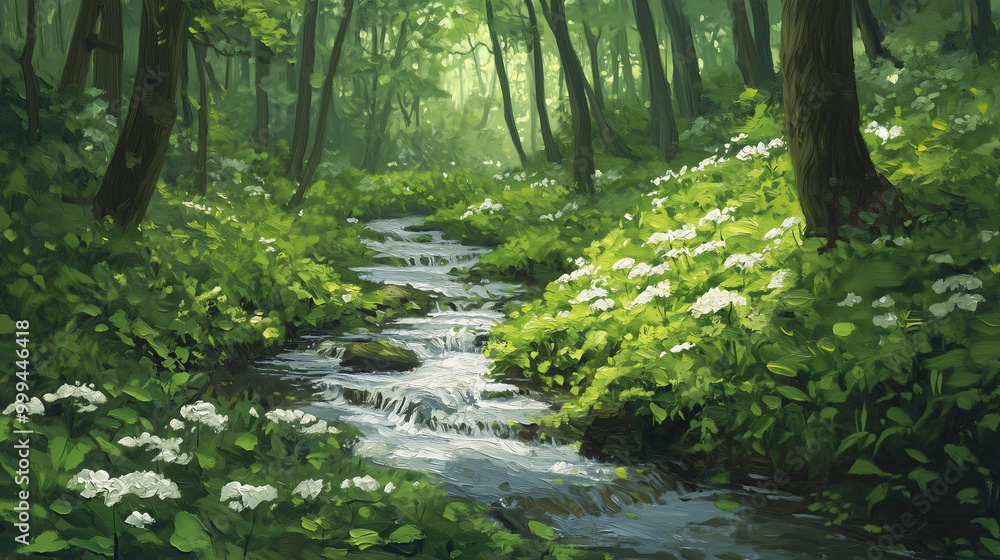 Gentle Stream Flowing Through Peaceful Green Forest Gentle Stream Flowing Through Peaceful Green Forest