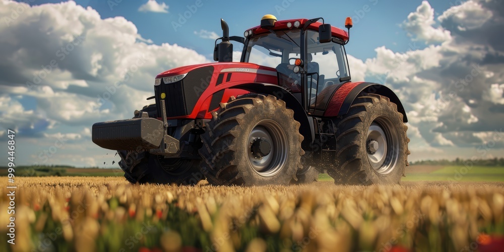 Obraz premium Red Tractor in a Field