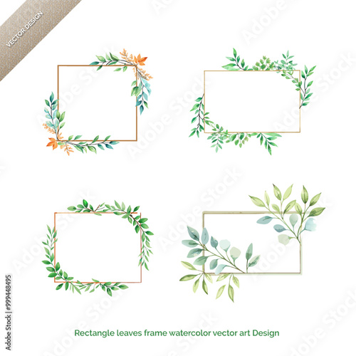 Leafy Rectangle Frame  Watercolor Vector Art Design