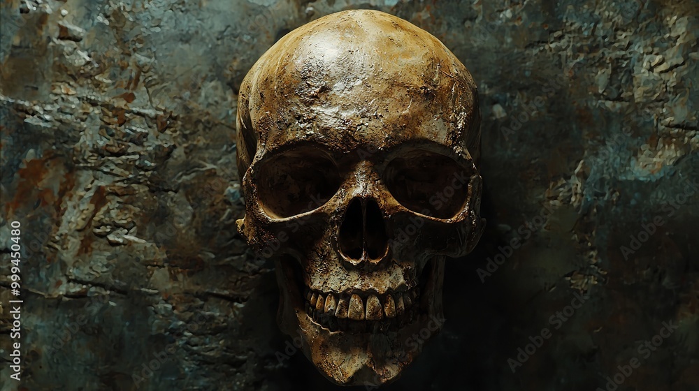 Ultra-realistic skull model in 3D, with meticulous bone texture, isolated on a muted beige background Ultra-realistic skull model in 3D, with meticulous bone texture, isolated on a muted beige background
