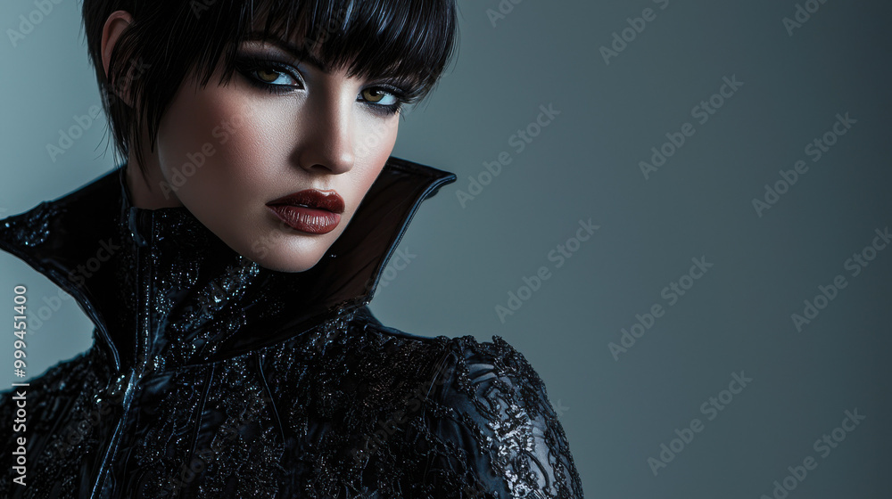 Fototapeta premium Fashionable Woman in Black Dress
