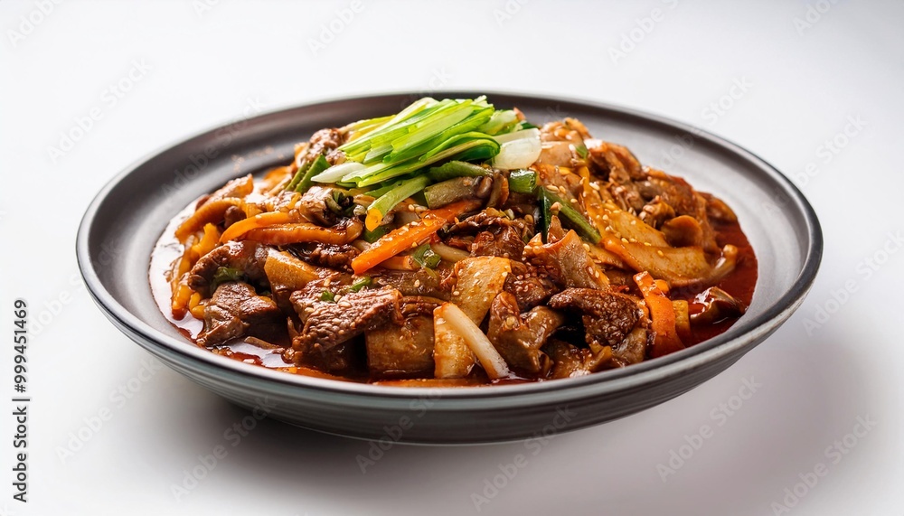 Korean Food, Bulgogi Jeongol on white background isolated. Korean Food, Bulgogi Jeongol on white background isolated.
