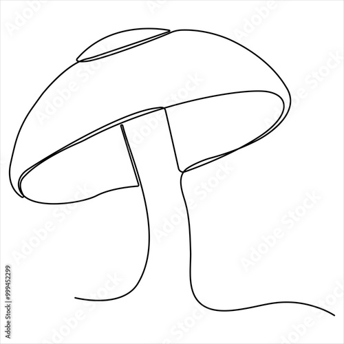 Single line continuous drawing of mushroom and mushroom outline vector art drawing