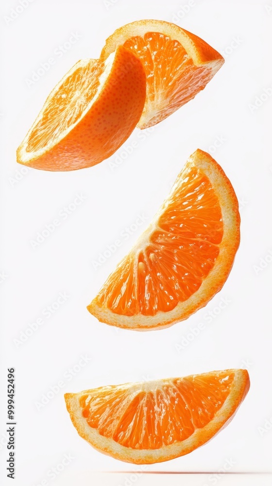 Fresh orange slices floating in the air Generative AI Fresh orange slices floating in the air Generative AI