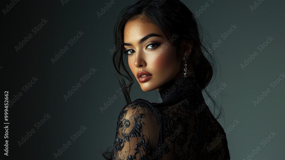 Beautiful Asian Woman in Black Lace Dress Beautiful Asian Woman in Black Lace Dress