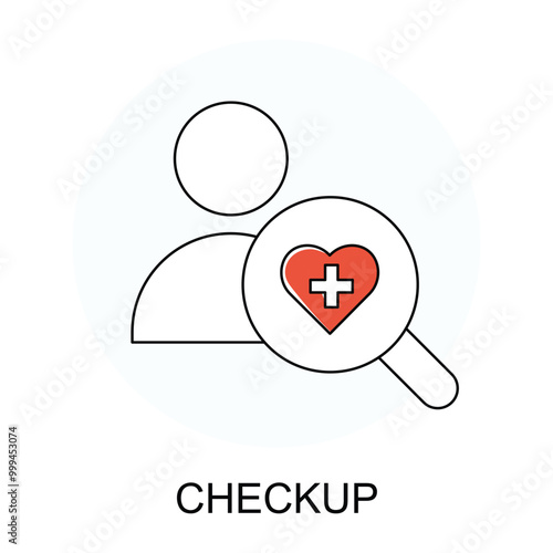 Vector icon for Checkup. Person and heart symbol representing medical checkups and health care services.