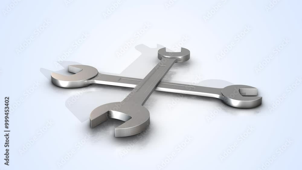 3D Spanner on a Reflective Floor. Wrench 3D Animation. Hardware Tools. 4K 3D Spanner on a Reflective Floor. Wrench 3D Animation. Hardware Tools. 4K