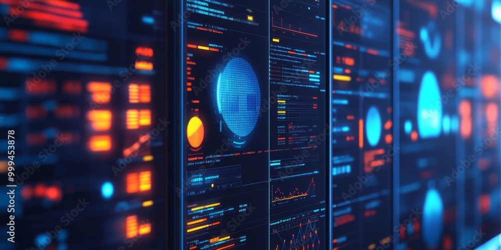 Obraz premium Detailed image of a DevOps dashboard, monitoring real-time performance metrics, server health, and resource usage for system reliability.
