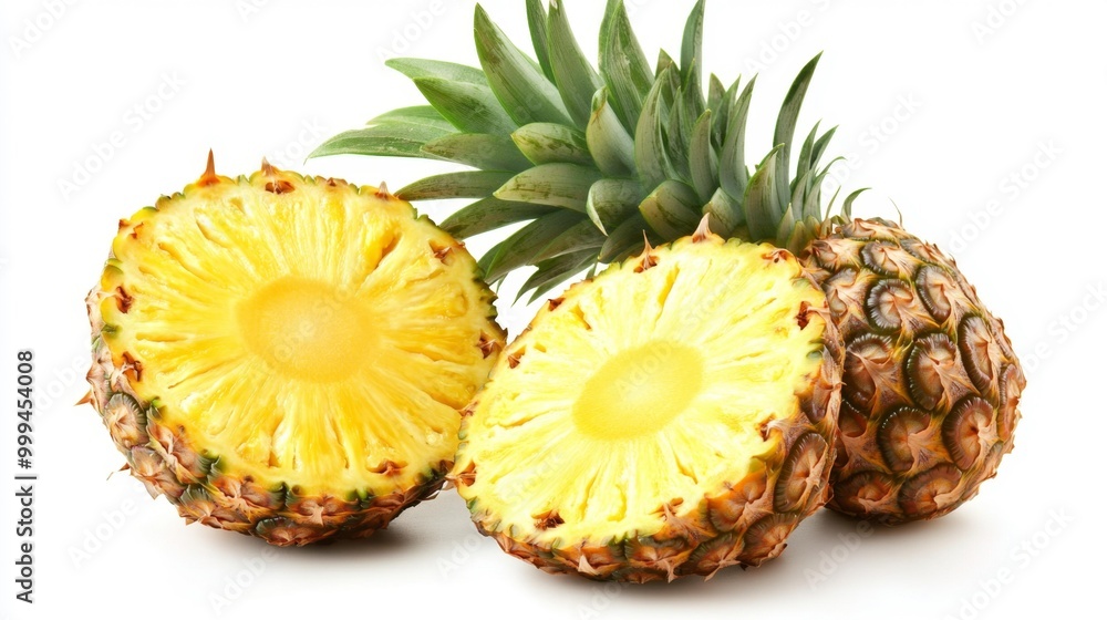 Pineapple Halves Isolated on White Background Generative AI Pineapple Halves Isolated on White Background Generative AI