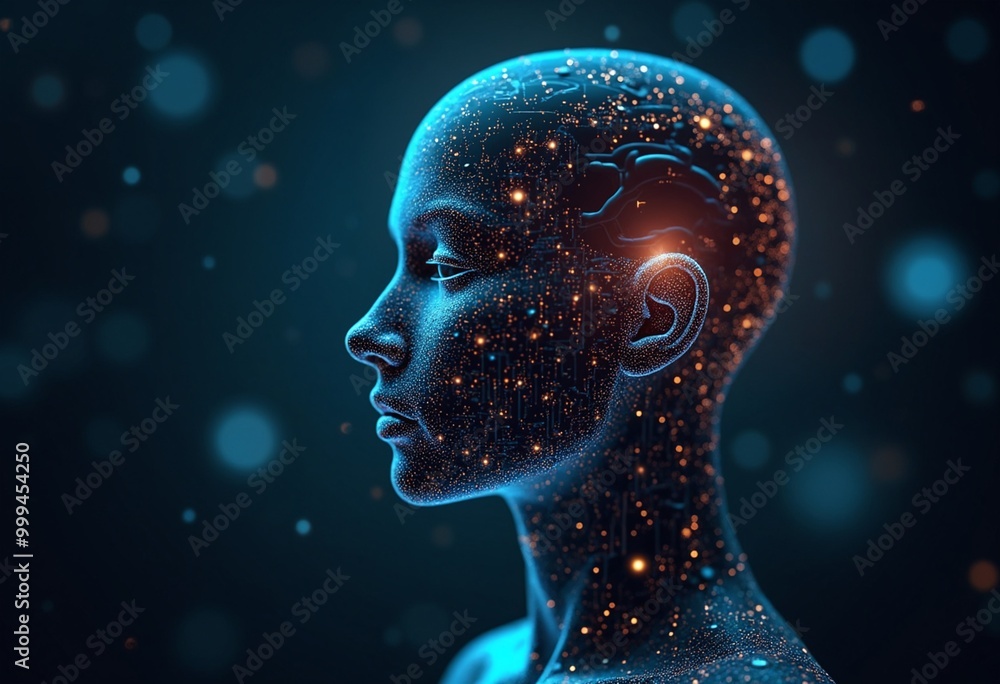 A digital human head formed of circuit boards and glowing light, with a bokeh background, symbolizing artificial intelligence and technological advancement A digital human head formed of circuit boards and glowing light, with a bokeh background, symbolizing artificial intelligence and technological advancement
