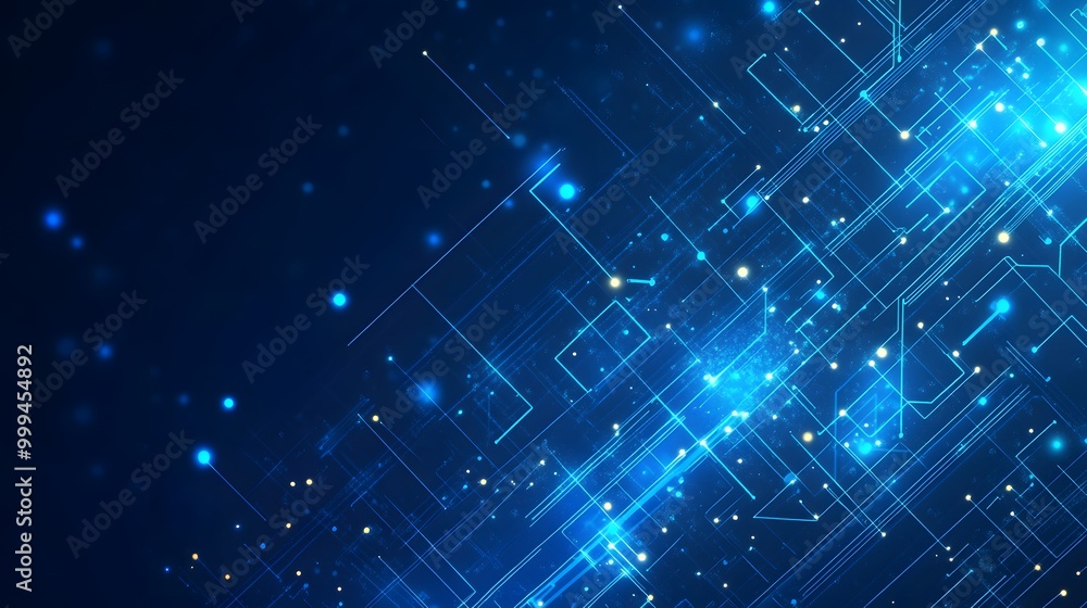 Fototapeta premium Light arrow circuit on blue background illustration, copy space composition, business growth digital concept. 