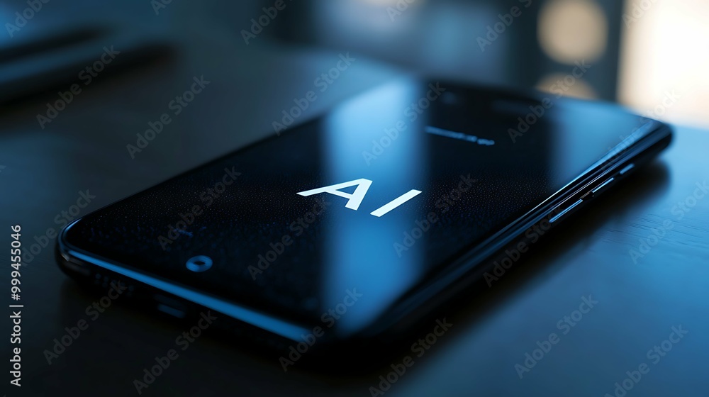 AI text on smartphone against black background. Profit growth, share price, business success, investment and trading in artificial intelligence concept. AI text on smartphone against black background. Profit growth, share price, business success, investment and trading in artificial intelligence concept.