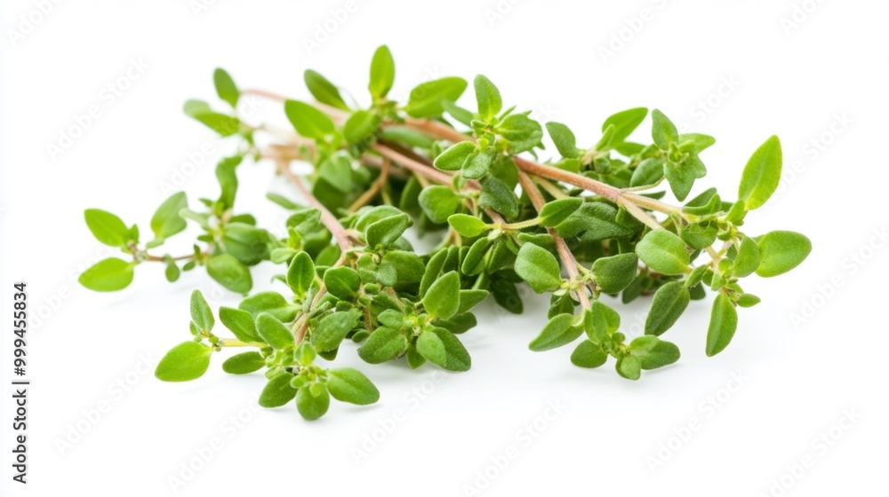 Fresh Thyme Sprigs Isolated on White Background Generative AI Fresh Thyme Sprigs Isolated on White Background Generative AI